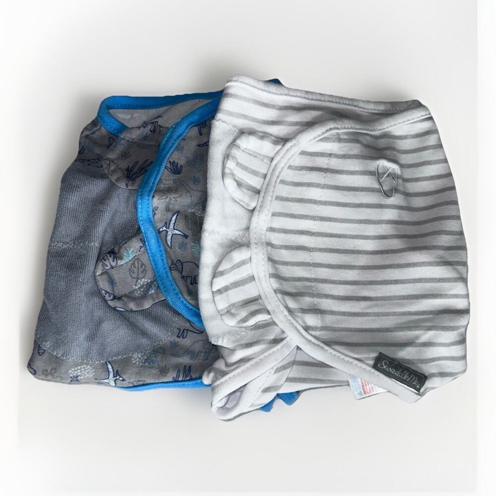 SwaddleMe Baby Swaddles Size Small/Medium Gray Dino & Stripe (Set Of 2)